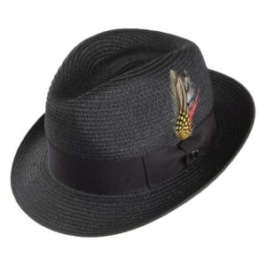 Black Pinch Crown Straw Trilby Hat