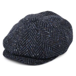 Navy-Black Heavyweight Donegal Tweed Herringbone Newsboy Cap