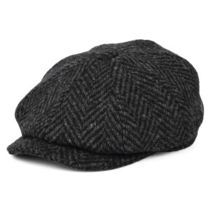 Black-Charcoal Heavyweight Donegal Tweed Herringbone Newsboy Cap