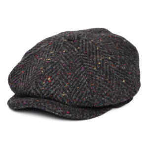 Charcoal-Multi Heavyweight Donegal Tweed Herringbone Newsboy Cap