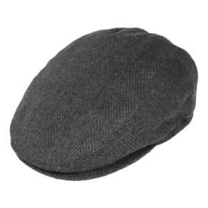 Charcoal Herringbone Flat Cap